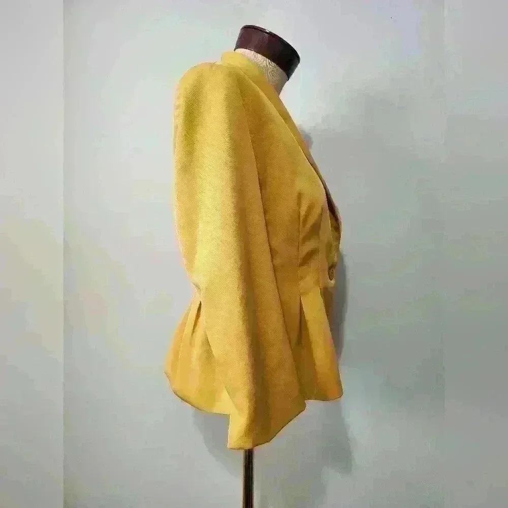 DOE & RAE mustard yellow pleated lightweight blazer.  Size medium - Picture 7 of 14